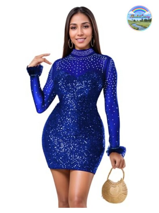 Dresses & Skirts - Sparkly Sequin Bodycon Mini Dress Long Sleeve Club Party Cocktail